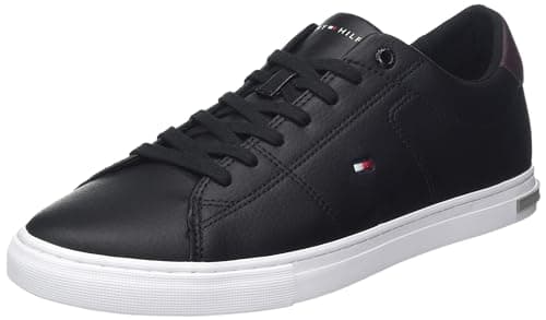 Tommy Hilfiger Sneaker Hombre Sneaker Essential Leather Detail Vulc Calzado, Negro (Black), 45