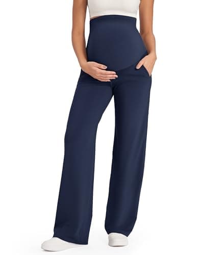 G4Free Pantaloni premaman sopra la pancia, per yoga, lavoro, gravidanza, elasticizzati, a gamba larga, con tasche, Blu reale, X-Large Alto