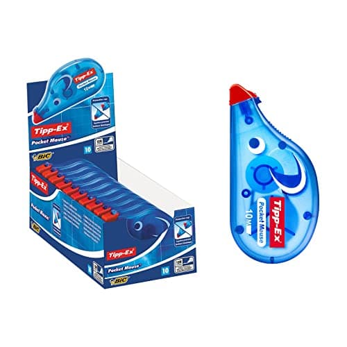 BIC Tipp-Ex Pocket Mouse, Cinta Correctora, Óptimo para Escolares y de Oficina, 10M X 4,2 Mm, Color Blanco, Paquete de 10 Unidades