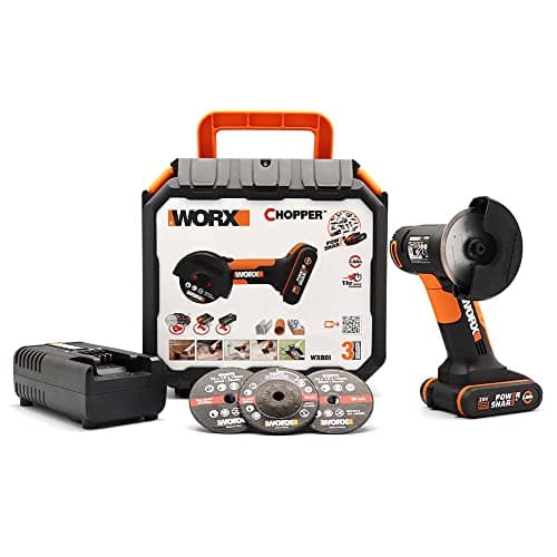 WORX - Mini meuleuse d'angle sans fil 20VChopper - WX801 - ⌀ 76 mm (Livrée avec batterie et chargeur rapide 1h, 19 500 tr/min, carter, 3 disques) Noir