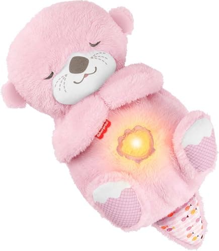Fisher-Price Baby-Spielzeug Schlummer-Otter, tragbare pinke Plüsch-Spieluhr mit Atembewegungen und Lichtern für Neugeborene ab einem Alter von 0 Monaten, JLJ33
