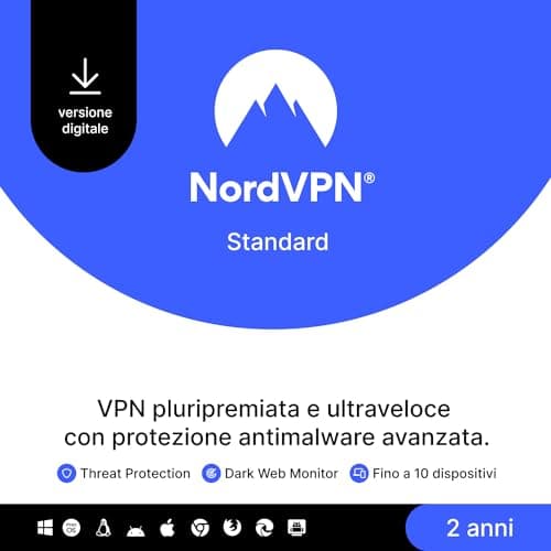 NordVPN Standard, 10 Dispositivi, 2-Anni, VPN e Cybersecurity, Codice Digitale