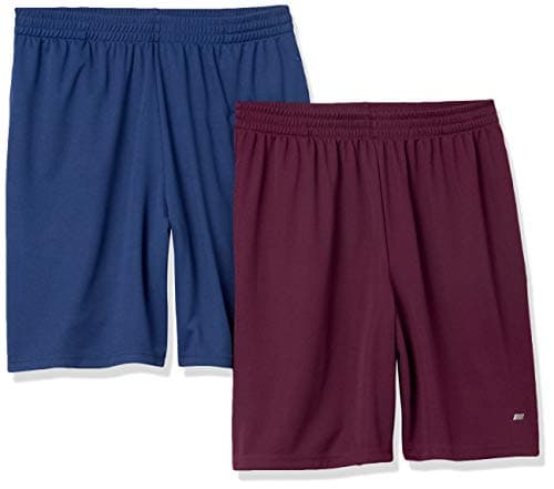 Amazon Essentials Pantalones Cortos de Entrenamiento de Corte Suelto de Alto Rendimiento para Gimnasio y Baloncesto Hombre, Pack de 2, Azul Marino/Burdeos, L